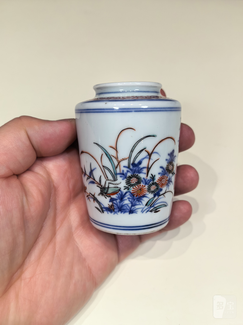 清早期 青花五彩飞蝗腾达诗文茶入 - 图3